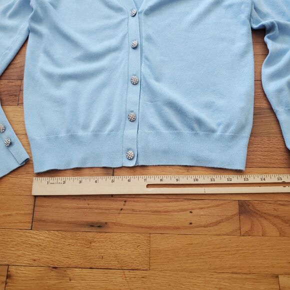Zara V Neck Knit Button Up Cardigan Baby Blue Rhinestone Button NEW Preppy - Picture 6 of 10